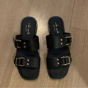 Never Worn - Black Sandals with Gold Buckle